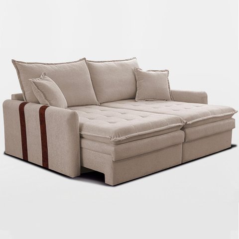 Sofá Baú sem Caixa Retrátil 1,60m Softgel Bonnie Boucle Bege Claro Cama Inbox