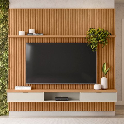 Painel para Tv até 75 Polegadas Sydnei 2 Portas 220 Cm Nature/off White - Pnr Móveis