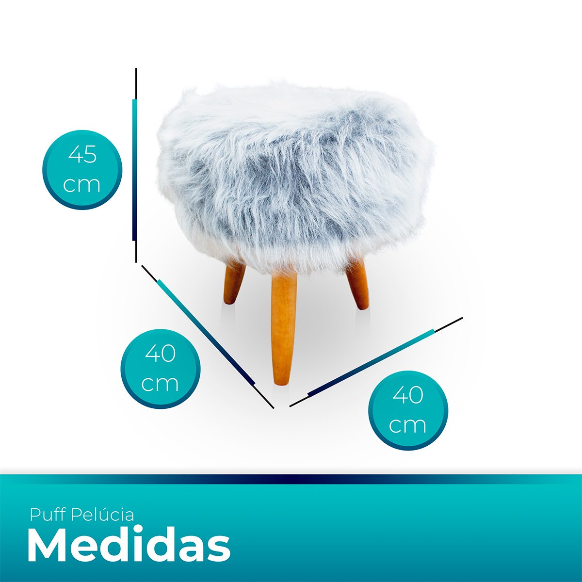 Kit 2 Puff Decorativo Redondo Pelúcia Cinza Jylcrom - 6