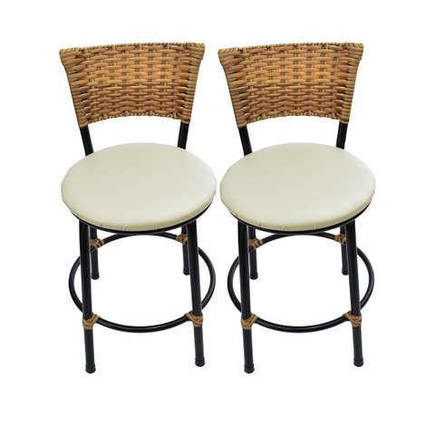 Kit 2 Banquetas Baixa de Cozinha Encosto Junco