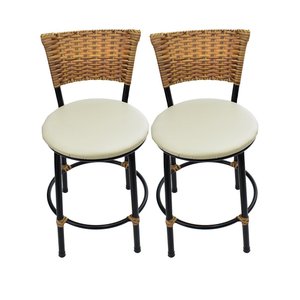 Kit 2 Banquetas Baixa de Cozinha Encosto Junco