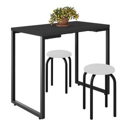 Mesa de Cozinha Bistrô Porto Preto 90cm com 2 Banquetas Industriais Maviê Branco/Preto - Mpozenato - 1