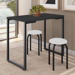 Mesa de Cozinha Bistrô Porto Preto 90cm com 2 Banquetas Industriais Maviê Branco/Preto - Mpozenato - 2