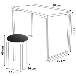 Mesa de Cozinha Bistrô Porto Preto 90cm com 2 Banquetas Industriais Maviê Branco/Preto - Mpozenato - 4