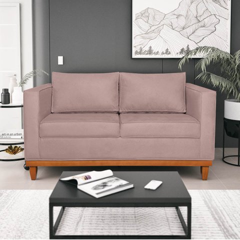 Sofá 3 Lugares Europa 180 cm Estilo Conforto e Elegância Linho Rosê - ADJ Decor