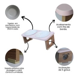 Comedouro Elevado Duplo Cachorro Pet Mdf Colors Rose - 4