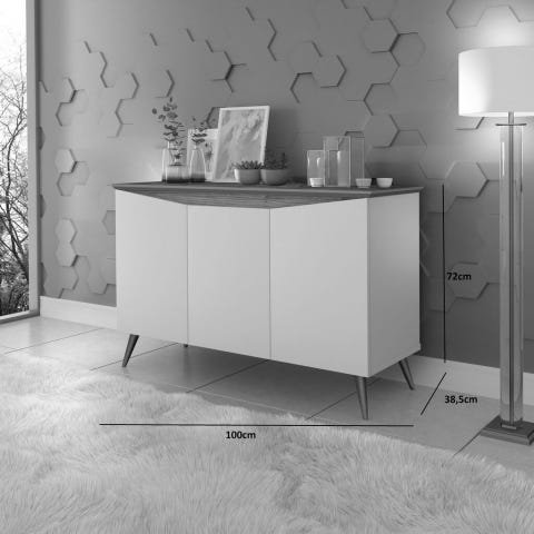 Buffet Aparador Encanto 3 Portas com Pés de Madeira Off-White/Nature - 2