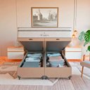 Ver imagem 2 de Cama Box Baú Casal Bipartido Bege + Colchão Paris Branco Suede Bege/branco