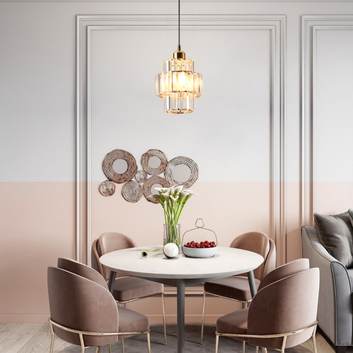 Ver imagem 5 de Luminária Pendente até 128cm 32 Cristais Metal Lustre Plafon Teto Bivolt E27 Gimpo Kjdd-e-003:dourad