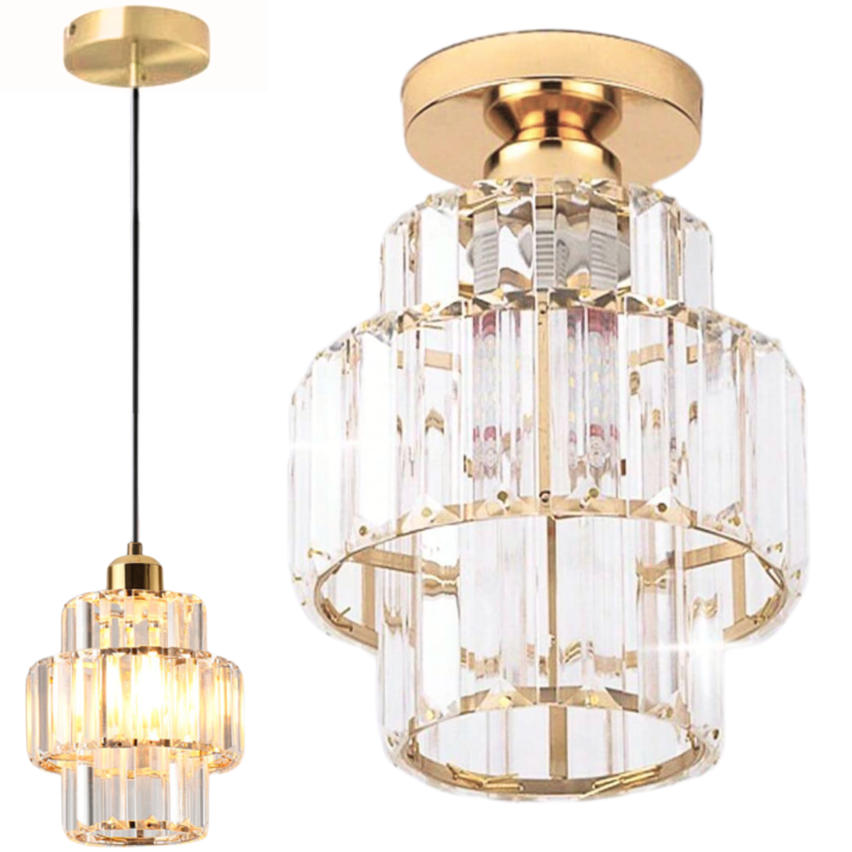 Ver imagem 1 de Luminária Pendente até 128cm 32 Cristais Metal Lustre Plafon Teto Bivolt E27 Gimpo Kjdd-e-003:dourad