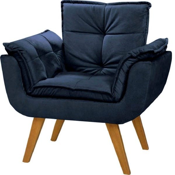Poltrona Decorativa Opala Suede Azul Marinho para Sala de Estar Luxo Escritório Quarto - 1