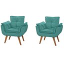 Ver imagem 1 de Kit 2 Poltronas Decorativas Opala Suede Azul Tiffany Pés Palito Caramelo para Sala de Estar Luxo