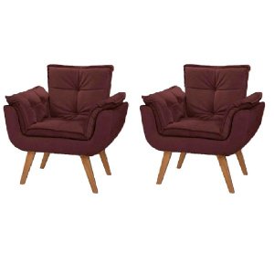 Kit 2 Poltronas Decorativas Opala Suede Marsala Pés Palito Caramelo para Sala de Estar Luxo