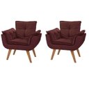 Ver imagem 1 de Kit 2 Poltronas Decorativas Opala Suede Marsala Pés Palito Caramelo para Sala de Estar Luxo