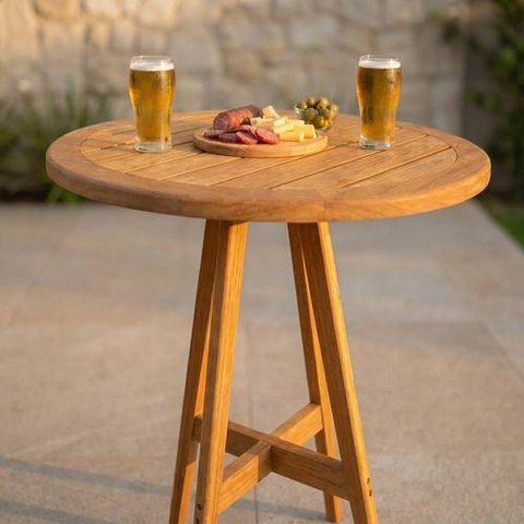 Mesa Bistrô Alta Redonda 80cm Madeira Maciça Área Externa Varanda Gourmet – Arveni