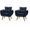 Ver imagem 1 de Kit 2 Poltronas Decorativas Lidi Suede Azul Marinho Pés Palito Caramelo para Sala de Estar Luxo - Be