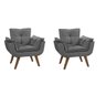 Kit 2 Poltronas Decorativas Opala Suede Cinza para Sala de Estar Luxo Escritório Quarto - 1
