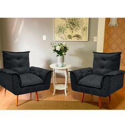 Kit 2 Poltronas Decorativas Opala Suede Preto para Sala de Estar Luxo Escritório Quarto - 2