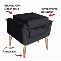 Kit 2 Poltronas Decorativas Opala Suede Preto para Sala de Estar Luxo Escritório Quarto - 7