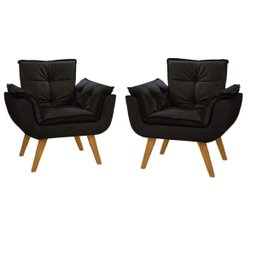 Kit 2 Poltronas Decorativas Opala Suede Preto para Sala de Estar Luxo Escritório Quarto - 1