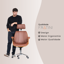 Cadeira de Escritório Ergonômica Giratória Fratini Kopenhagen Presidente Office Apoio Cabeça Marrom - 8