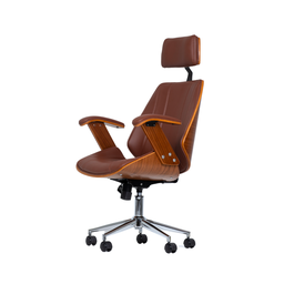 Cadeira de Escritório Ergonômica Giratória Fratini Kopenhagen Presidente Office Apoio Cabeça Marrom - 1