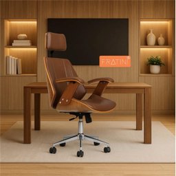 Cadeira de Escritório Ergonômica Giratória Fratini Kopenhagen Presidente Office Apoio Cabeça Marrom - 1
