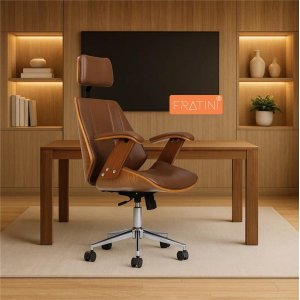 Cadeira de Escritório Ergonômica Giratória Fratini Kopenhagen Presidente Office Apoio Cabeça Marrom