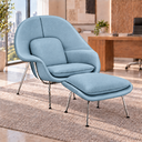 Ver imagem 1 de Poltrona Womb Chair com Puff em Couro Ecológico - Azul