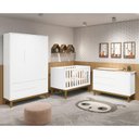 Ver imagem 2 de Dormitório Infantil Classic 3 Portas, Cômoda 1 Porta e Berço Branco Fosco com Pés Amadeirado - Relle
