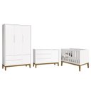 Ver imagem 1 de Dormitório Infantil Classic 3 Portas, Cômoda 1 Porta e Berço Branco Fosco com Pés Amadeirado - Relle