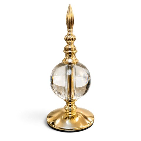 Pedestal Decorativo Dourado com Esfera Transparente em Cristal a: 23cm L: 10cm C: 10cm