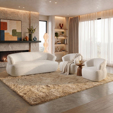Conjunto 1 Sofá Orgânico 200cm e 2 Poltronas Base Fixa e Orgânicas Zoe Yescasa