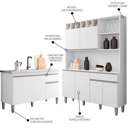Cozinha Compacta Alice e Balcão Gabinete Com Pia Tatiane 120cm Branco - AJL Móveis - 3 Cozinha Compacta Alice e Balcão Gabinete Com Pia Tatiane 120cm Branco - AJL Móveis - 3