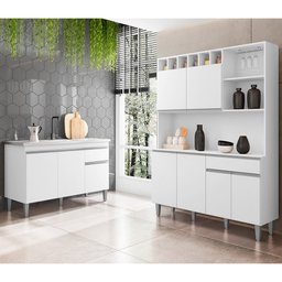 Cozinha Compacta Alice e Balcão Gabinete Com Pia Tatiane 120cm Branco - AJL Móveis - 2 Cozinha Compacta Alice e Balcão Gabinete Com Pia Tatiane 120cm Branco - AJL Móveis - 2