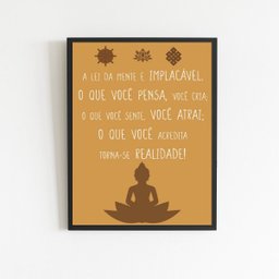 Quadro A Lei Da Mente É Implacável 45x34cm - com vidro:Madeira branca - 2