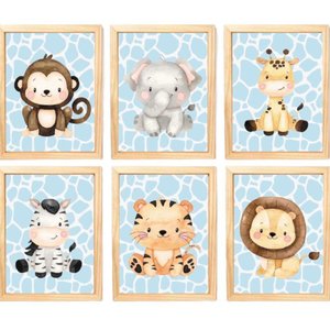 Quadro Infantil Safari 6 Un A4 Vidro e Pendurador
