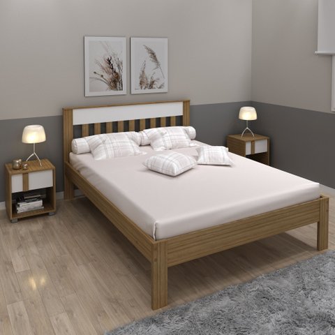 Cama de Casal para Colchão 138 X 188 Cm Multimóveis Vcr35011 Amêndoa/branco