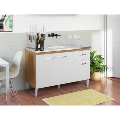 Gabinete de Cozinha Gabriela 120cm Amêndoa/branco S/tampo - Ajl Móveis