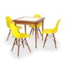 Conjunto Mesa de Jantar em Madeira Imbuia com Azulejo + 4 Cadeiras Eames Eiffel - Amarelo - 1