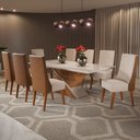 Ver imagem 1 de Mesa de Jantar 8 Lugares Luxury com Vidro Mel/off White/bronze - Viero Móveis