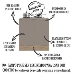 Balcao 2 Portas 80cm Com Tampo 17021 Ferrara Carvalho Oak Fume PLN - 5