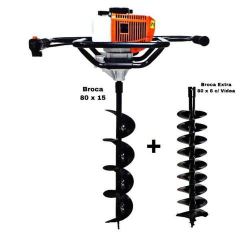 KIT Perfurador de Solo Vulcan VPS520-S 2T 52CC com Broca 80x15cm + Broca Extra Kawashima 80x6cm