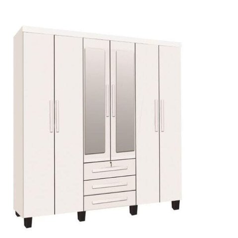 Guarda-Roupa Roupeiro Casal 6 Portas 3 Gavetas com Espelho Cor Branco