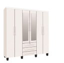 Ver imagem 1 de Guarda-Roupa Roupeiro Casal 6 Portas 3 Gavetas com Espelho Cor Branco
