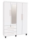 Ver imagem 2 de Guarda-Roupa Roupeiro Solteiro 4 Portas + 3 Gavetas Espelho Cor Branca