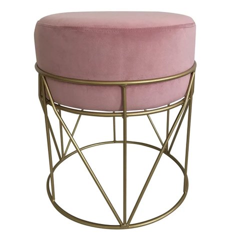 Banqueta em Metal Dourado e Veludo Rosa 40cm Nk0003 Btc