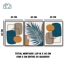 Quadros Decorativos Sala Paisagem Folhagem Abstrato Quarto Moldura - PRETO - KIT COM 3 QUADROS DE 62 - 2