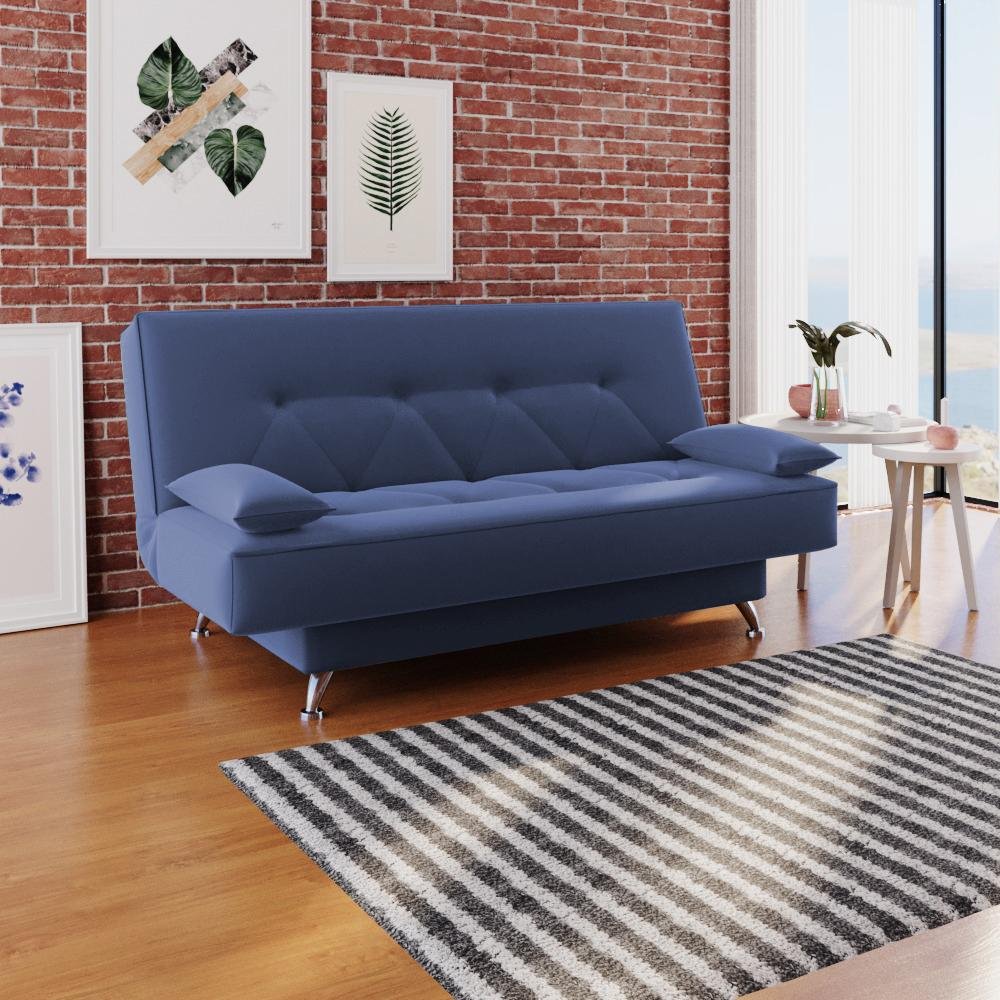 sofá cama 1,80m França Suede Azul Adonai Estofados - 1