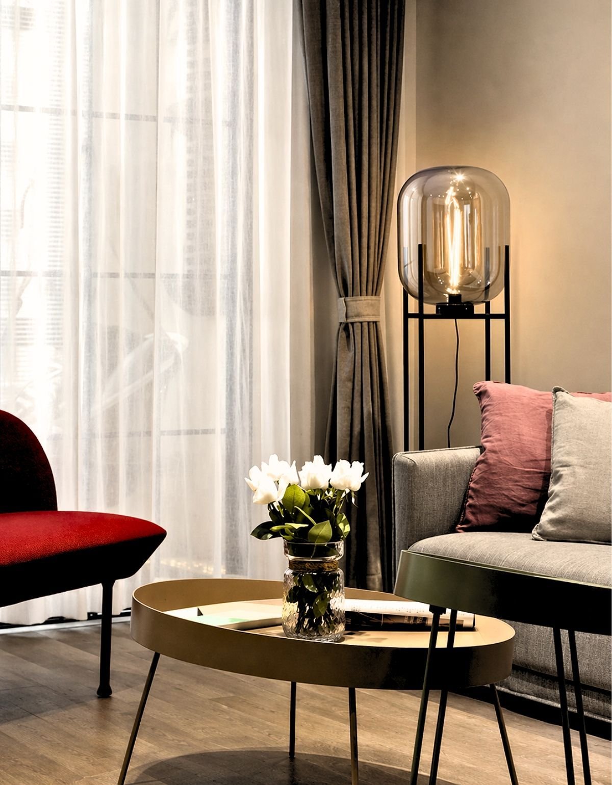 Ver imagem 4 de Luminária de Chão Piso 160cm Globo Vidro Fumê Cinza Espelhada Coluna Pedestal Lv-ash-5 Gimpo